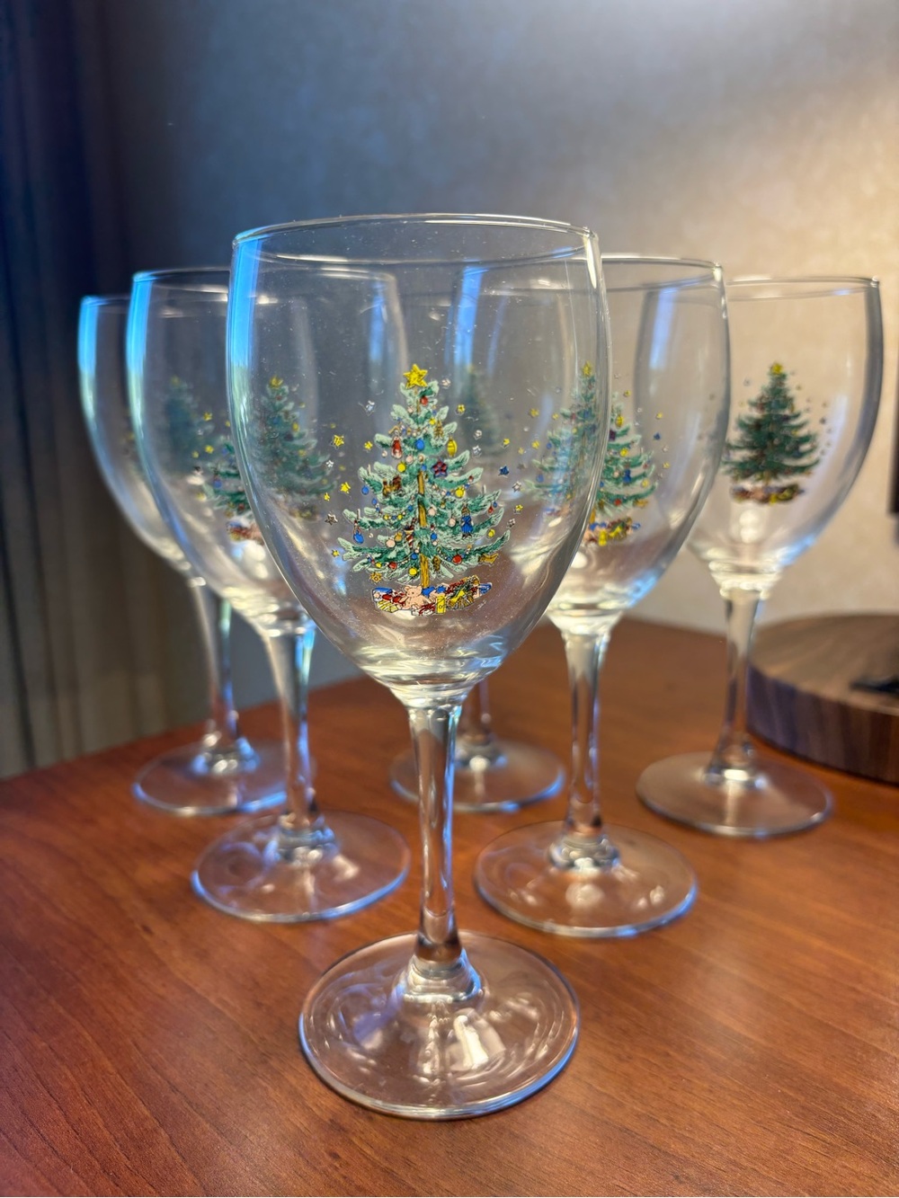 Nikko Happy Holidays Wine Glasses Set of 6 Christmas Tree 7 Oz Vintag